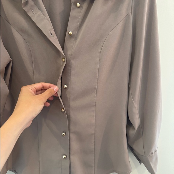 Mauve / Brown Long Sleeve Button Down Top - Picture 5 of 7